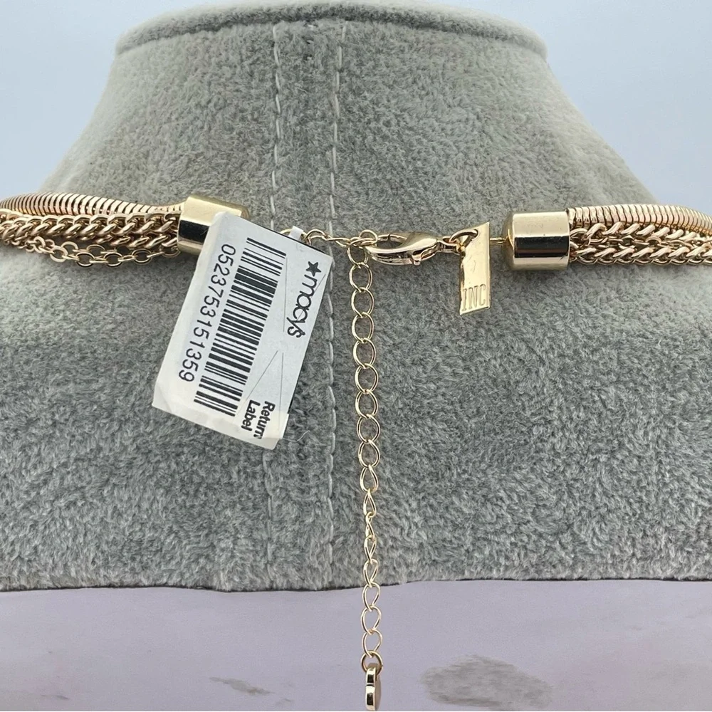 INC Gold Tone Multi-Strand Chain Tassel Necklace NWT 31” Long